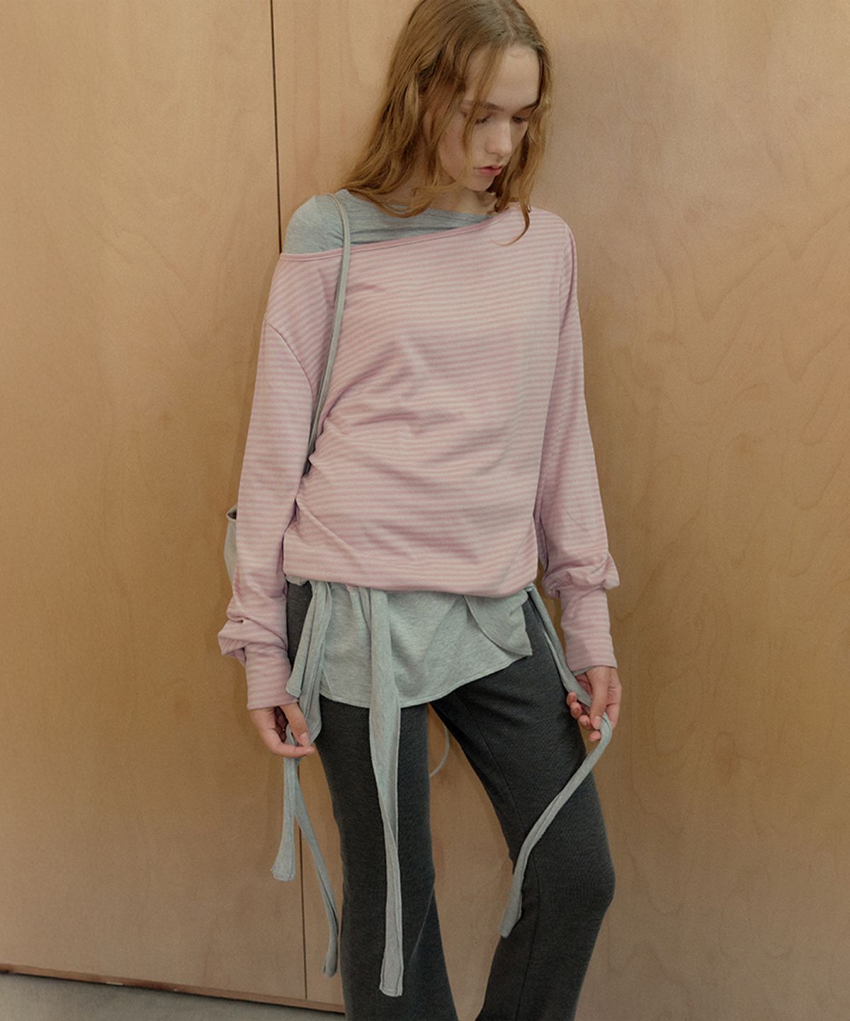 시메트릭 퍼센트(SYMMETRICPERCENT) Striped Strap TS / Pink