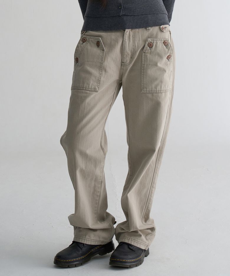Button Detail Pants Beige