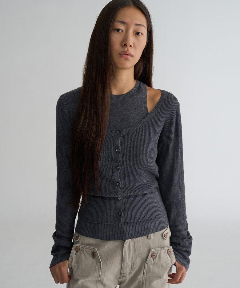 Layered Cardigan Set Charcoal