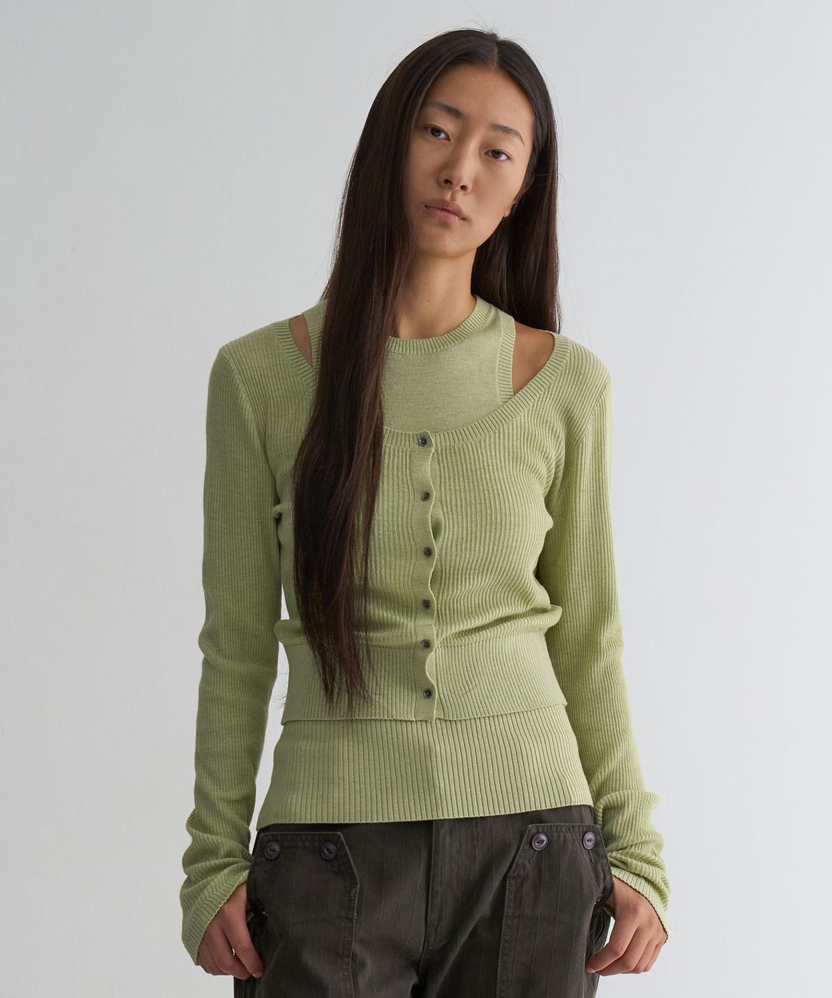 웰빙익스프레스(WELLBEING EXPRESS) Layered Cardigan Set Green