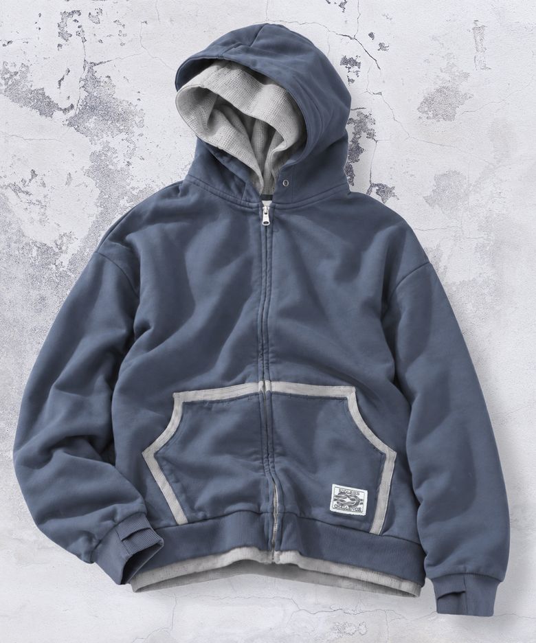 XTT169 핑거홀 와플 레이어드 크롭 후드 집업 (NAVY)