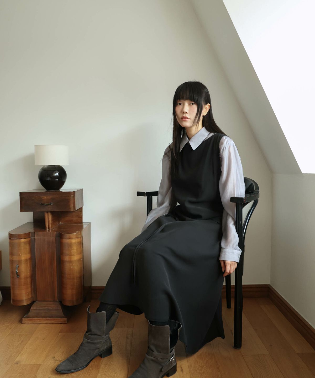 린테(LYNTE) Cupra Diagonal Dress (Black)