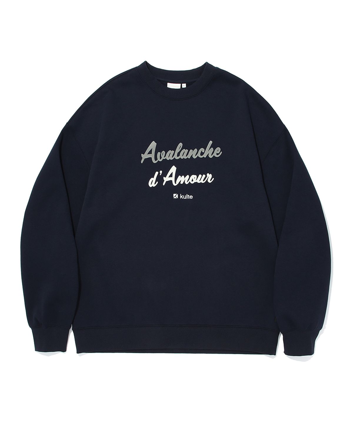 쿨트(KULTE) FLOCKING LETTERING CREWNECK_NAVY