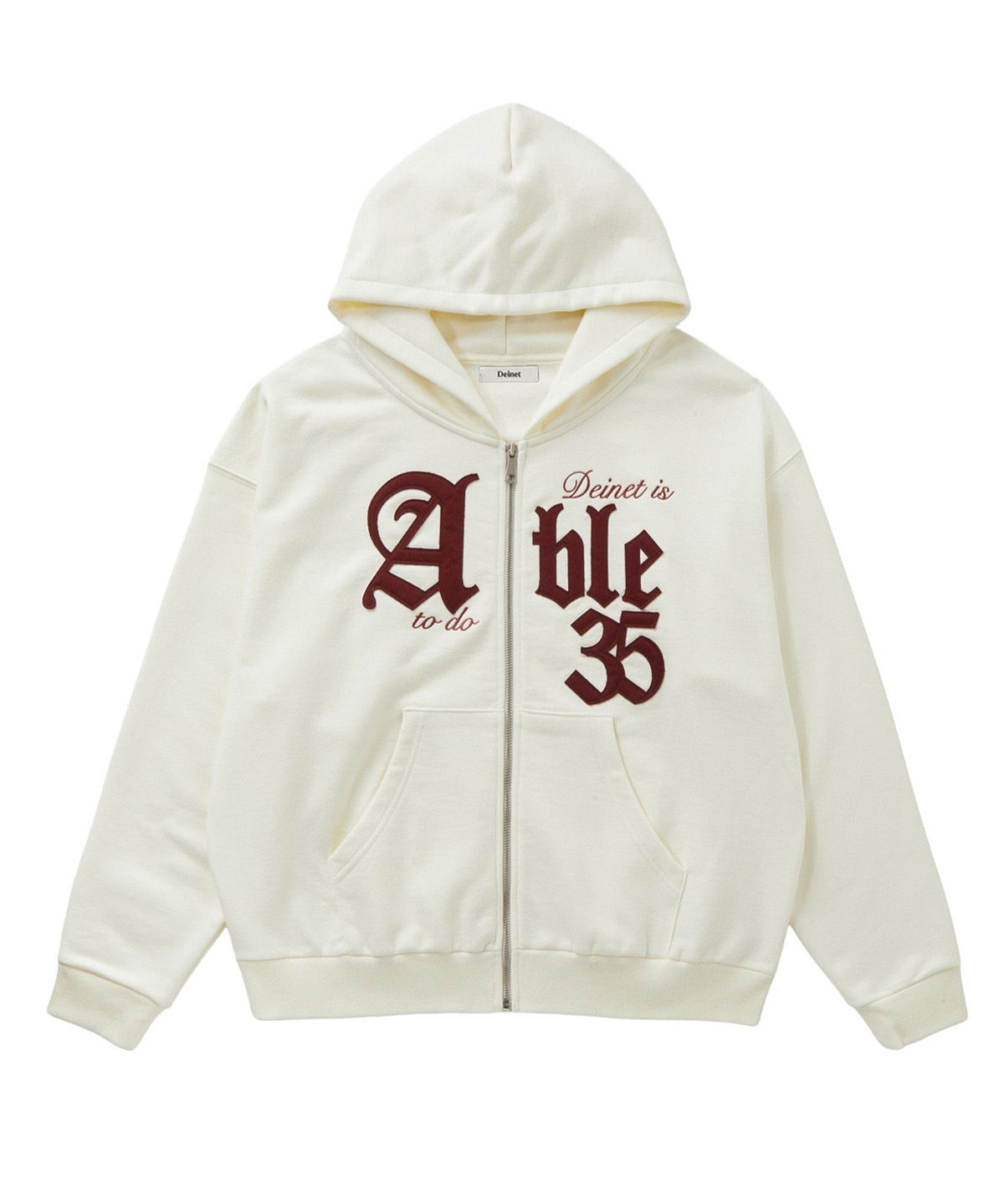 다이닛(DEINET) APPLIQUE ABLE OVERSIZE HOOD ZIP UP IN IVORY