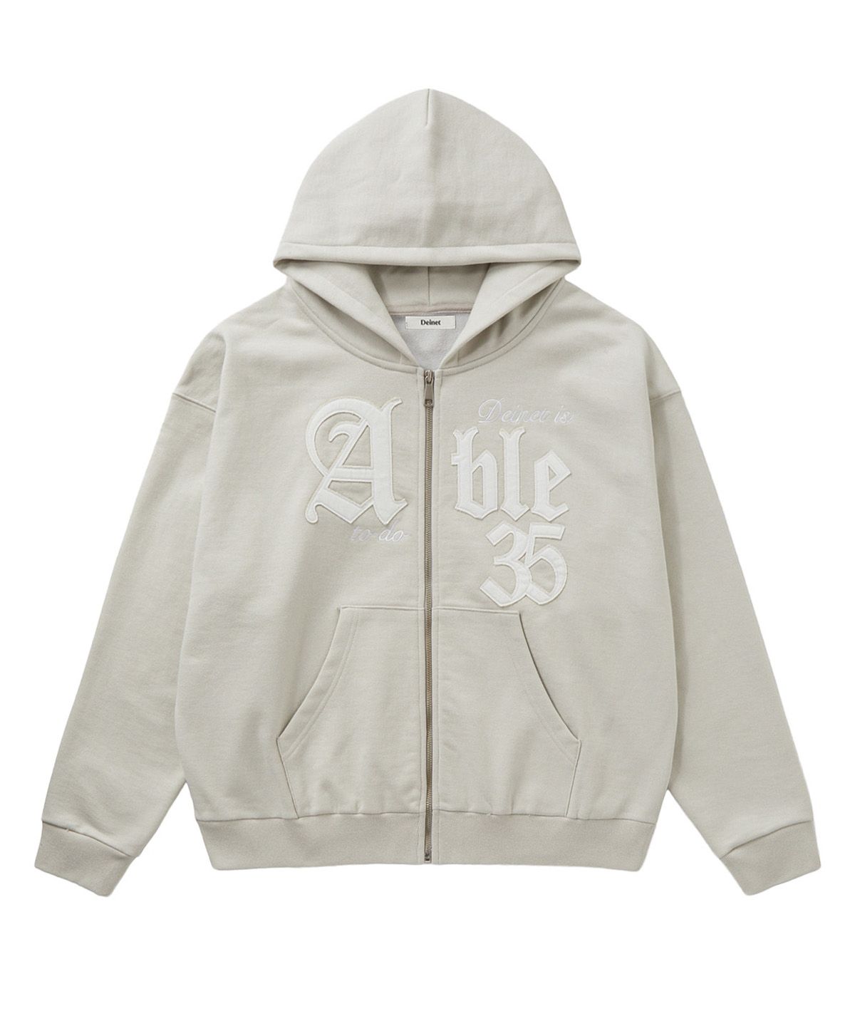 다이닛(DEINET) APPLIQUE ABLE OVERSIZE HOOD ZIP UP IN GREY