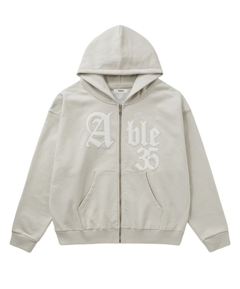 APPLIQUE ABLE OVERSIZE HOOD ZIP UP IN GREY