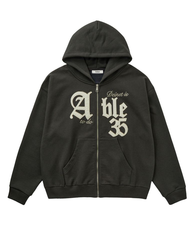APPLIQUE ABLE OVERSIZE HOOD ZIP UP IN CHARCOAL