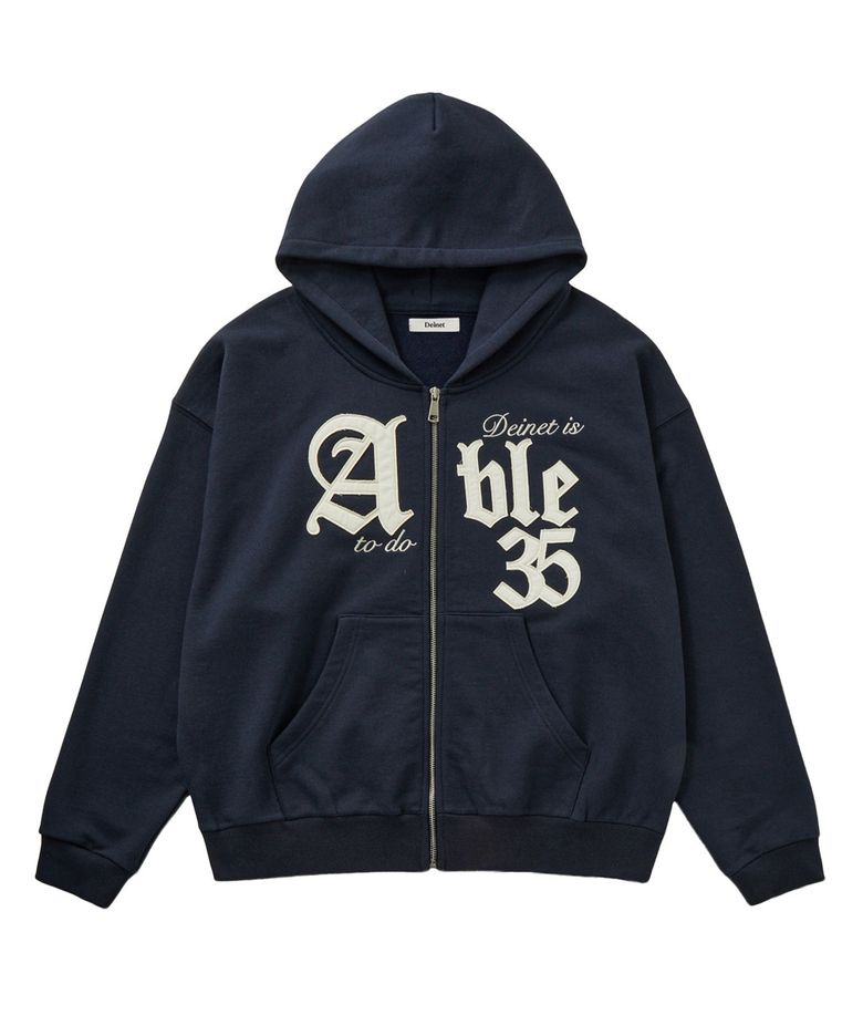 APPLIQUE ABLE OVERSIZE HOOD ZIP UP IN NAVY