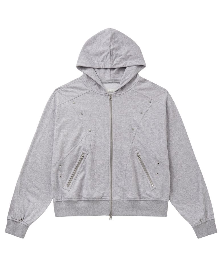 METAL DETAIL HOOD ZIP UP IN MELANGE GREY