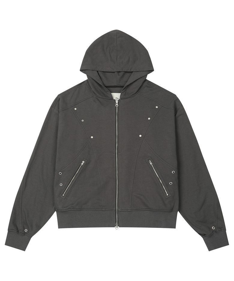 METAL DETAIL HOOD ZIP UP IN CHARCOAL