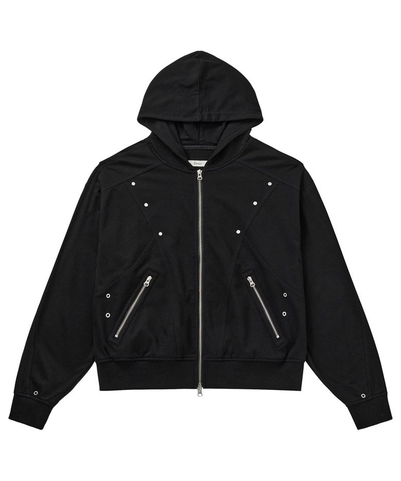 METAL DETAIL HOOD ZIP UP IN BLACK