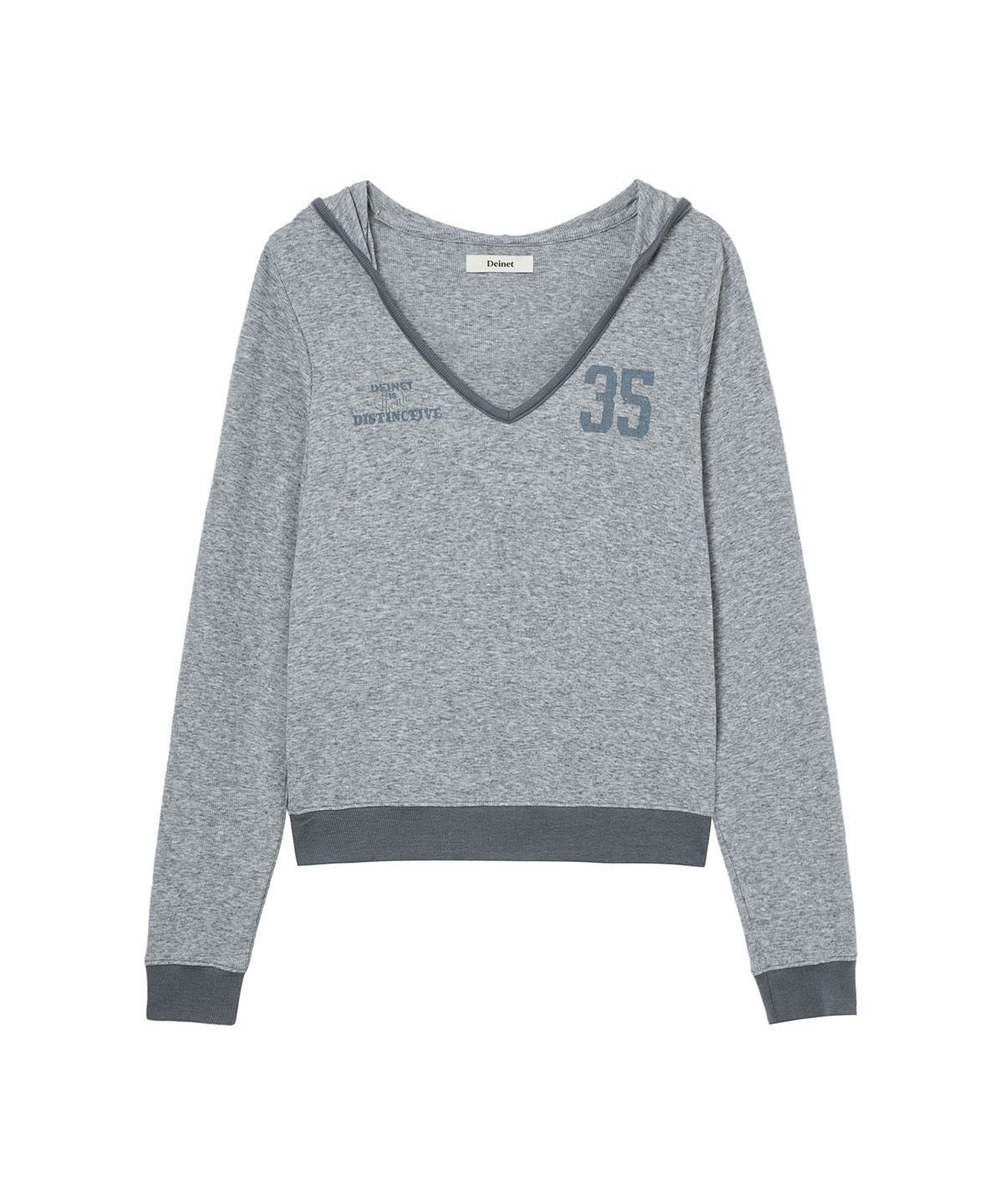 다이닛(DEINET) V-NECK HOODIE IN MELANGE GREY