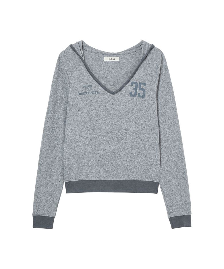 V-NECK HOODIE IN MELANGE GREY
