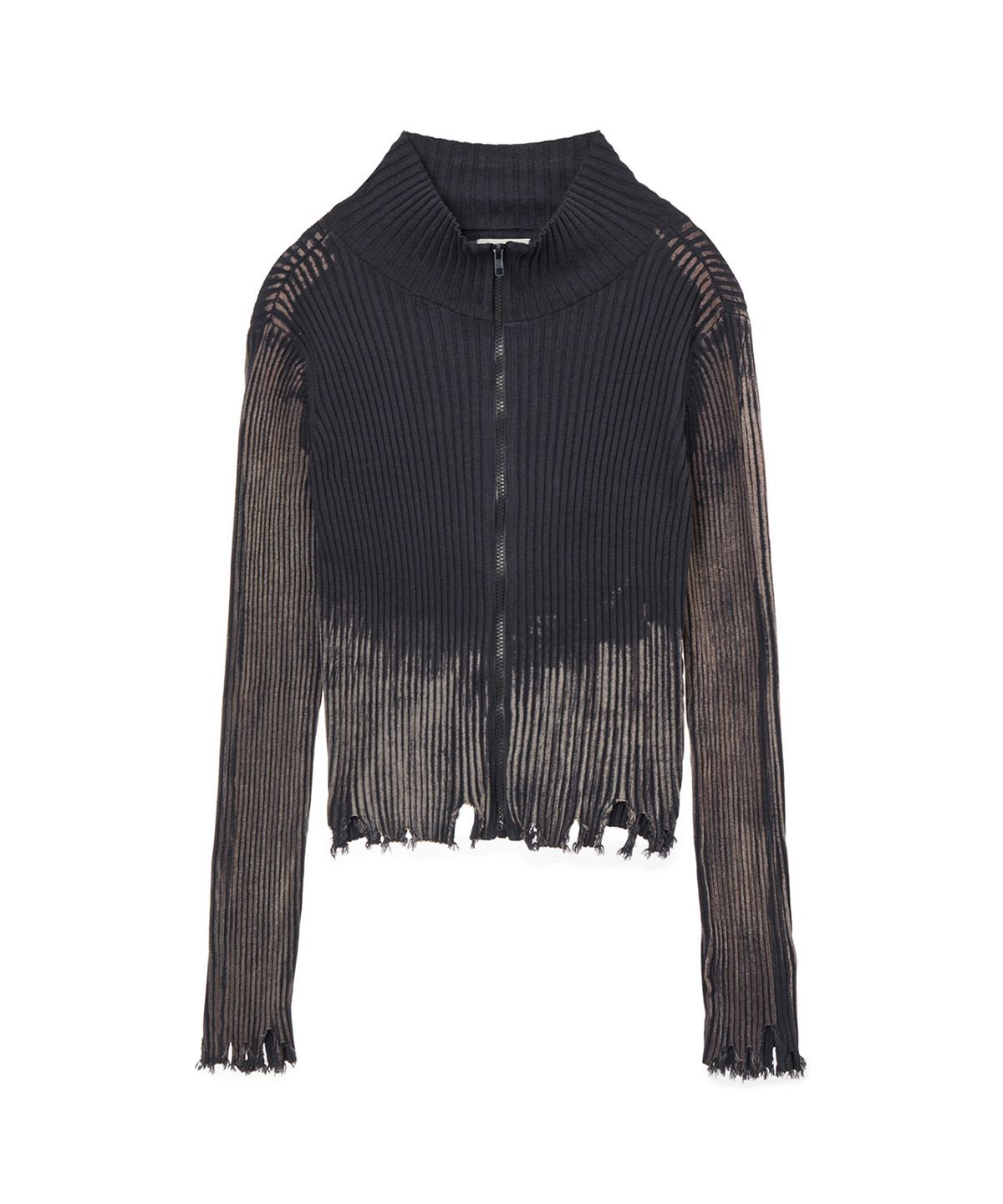 다이닛(DEINET) BRUSH RIBBED KNIT ZIP UP IN CHARCOAL