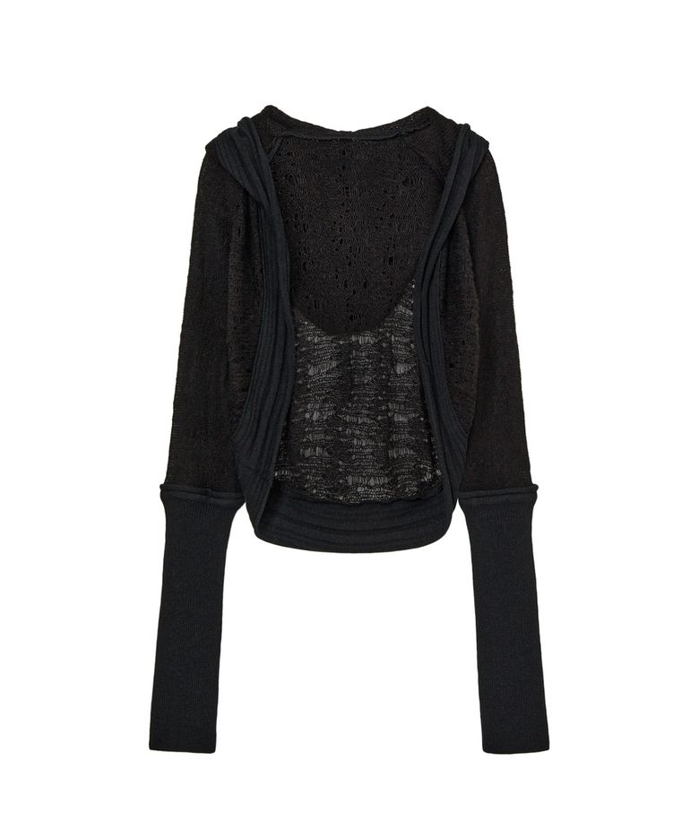 DISTRESSED SLEEVE WARMER BOLERO KNIT IN BLACK