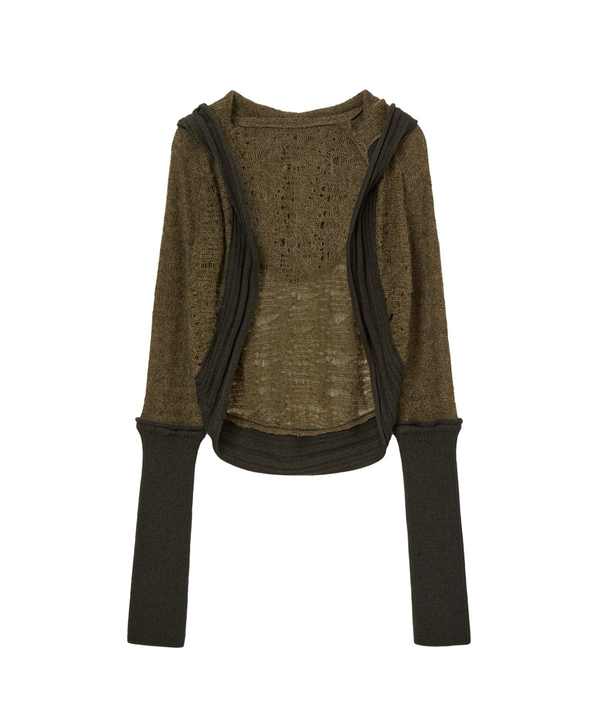 다이닛(DEINET) DISTRESSED SLEEVE WARMER BOLERO KNIT IN KHAKI