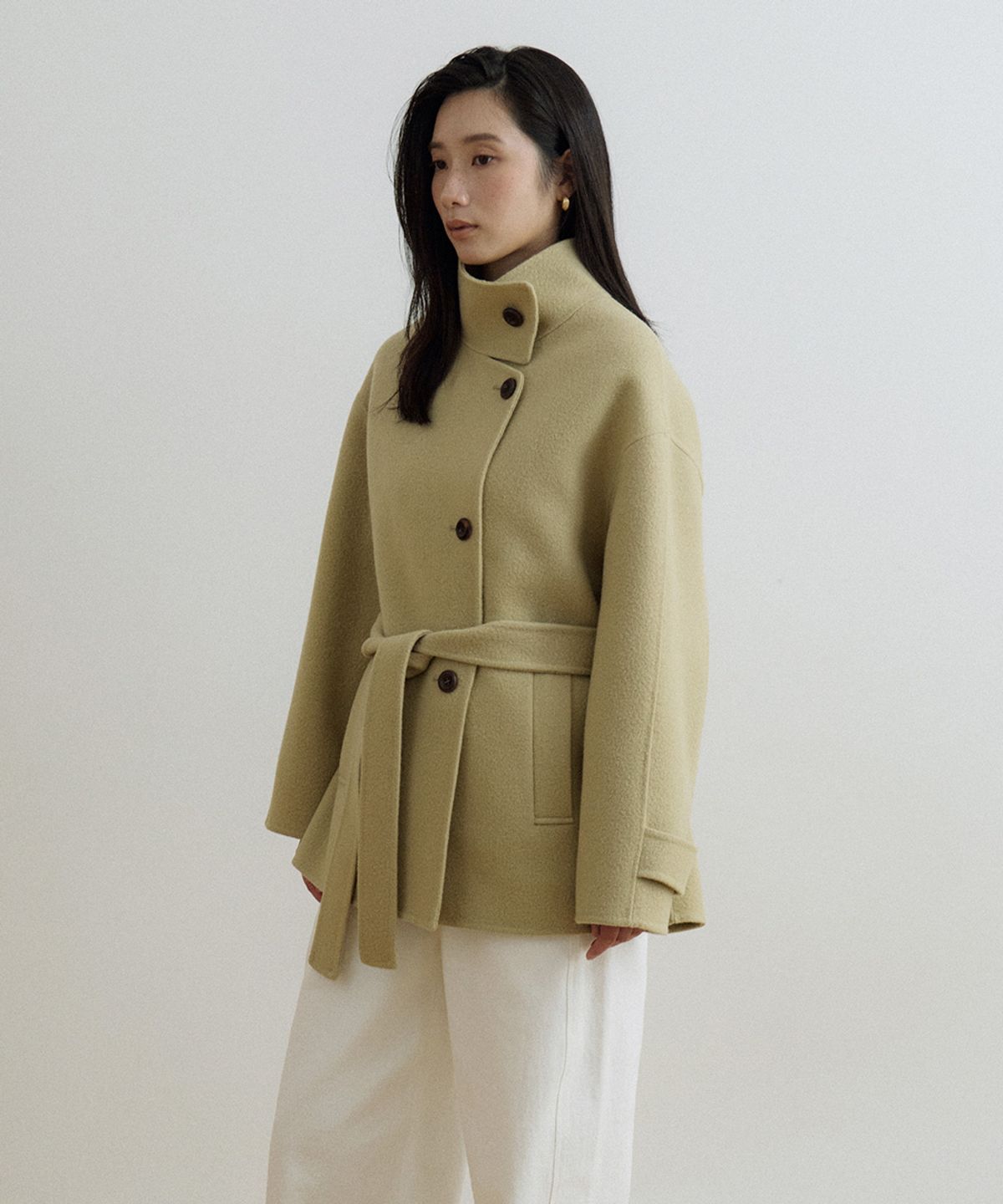 링서울(LINGSEOUL) handmade high neck half coat-yellow beige