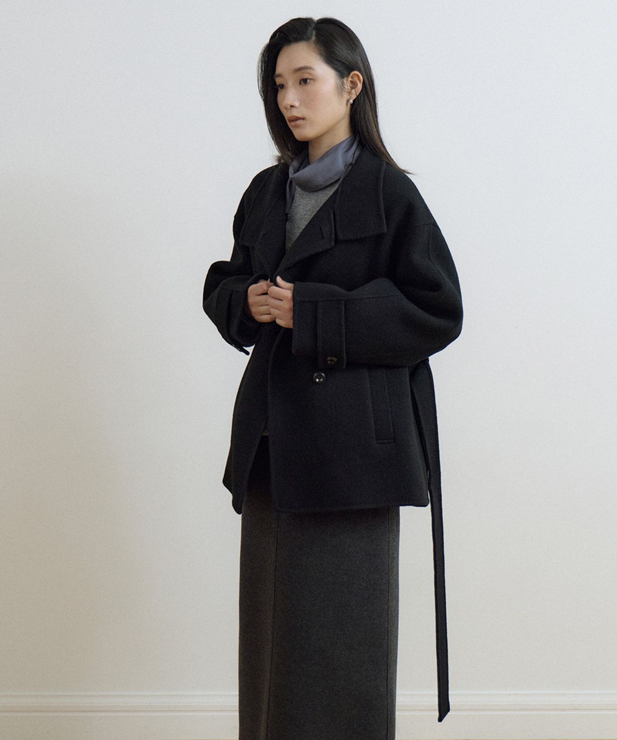 링서울(LINGSEOUL) handmade high neck half coat-black