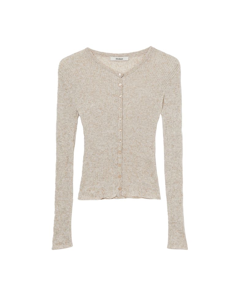 BUTTON POINT PLEATS CARDIGAN IN BEIGE
