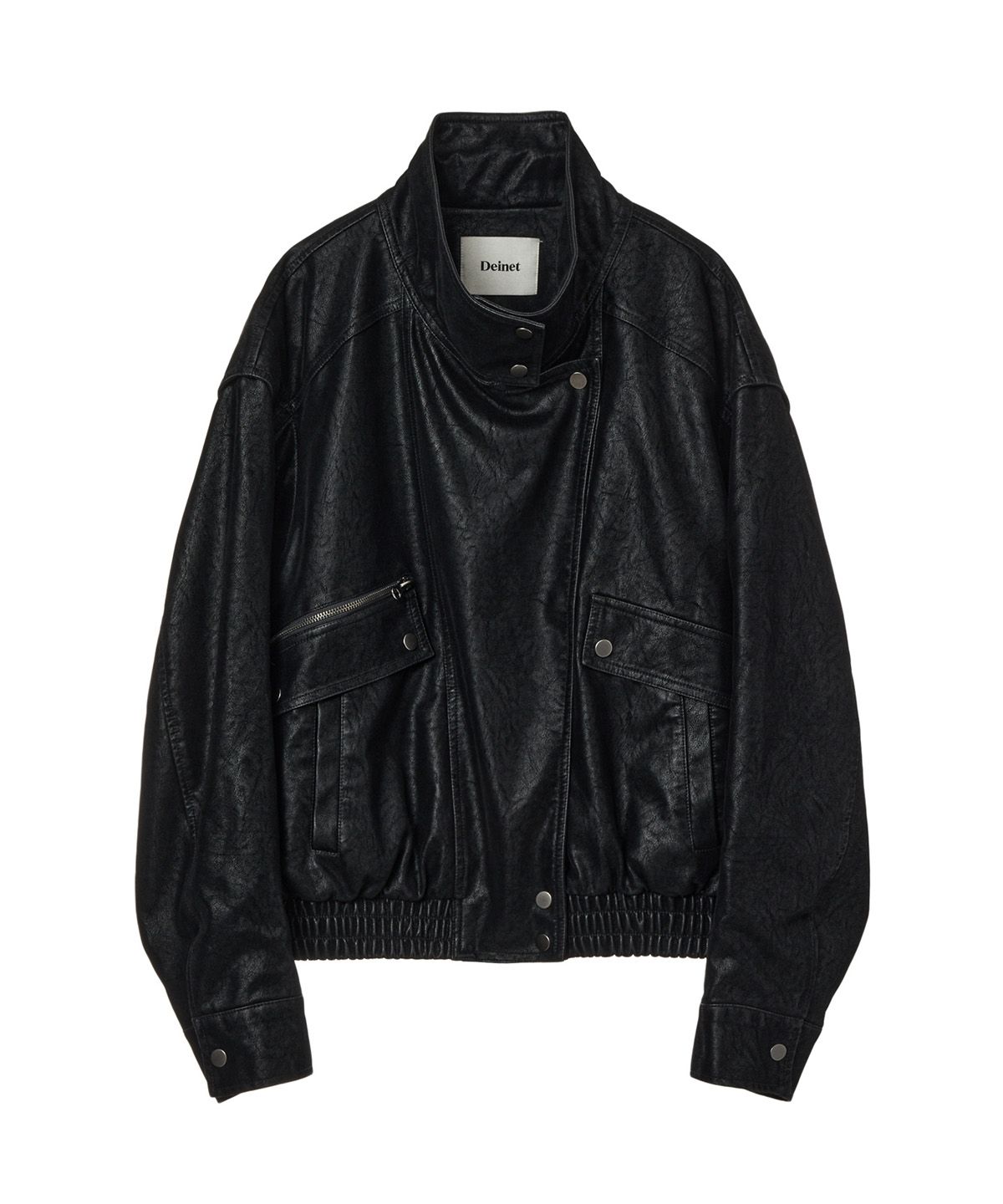 다이닛(DEINET) FAUX BOMBER LEATHER JACKET IN BLACK