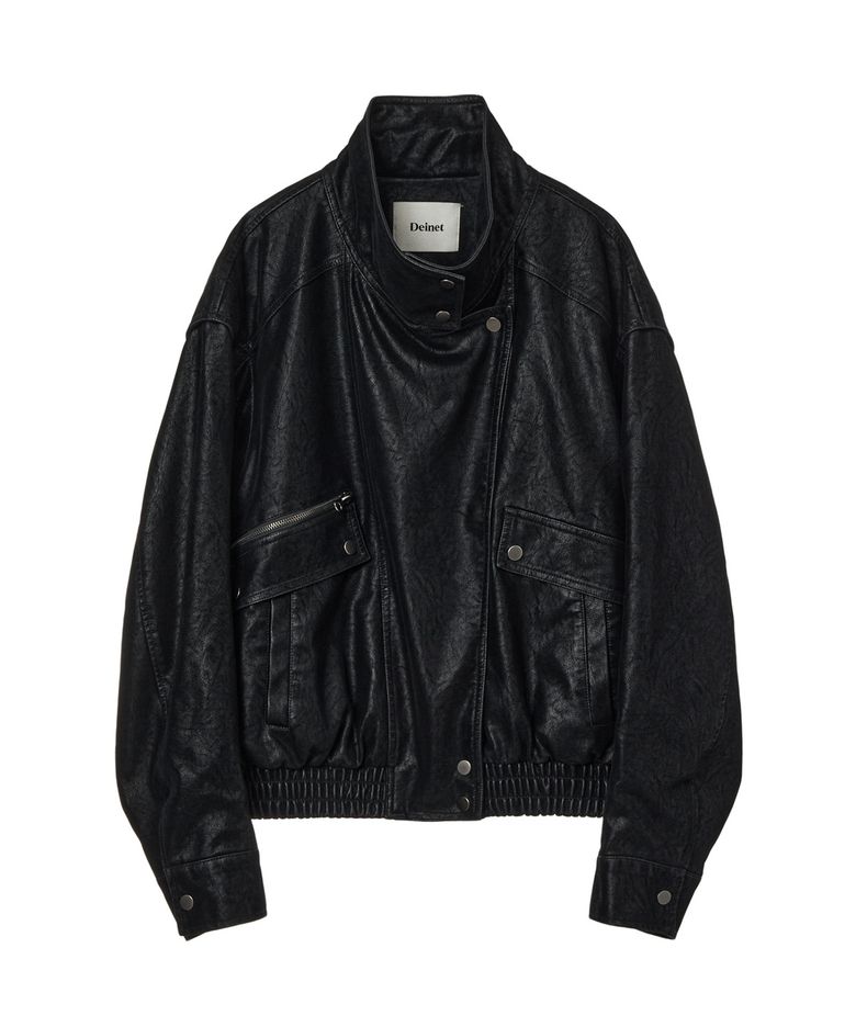 FAUX BOMBER LEATHER JACKET IN BLACK