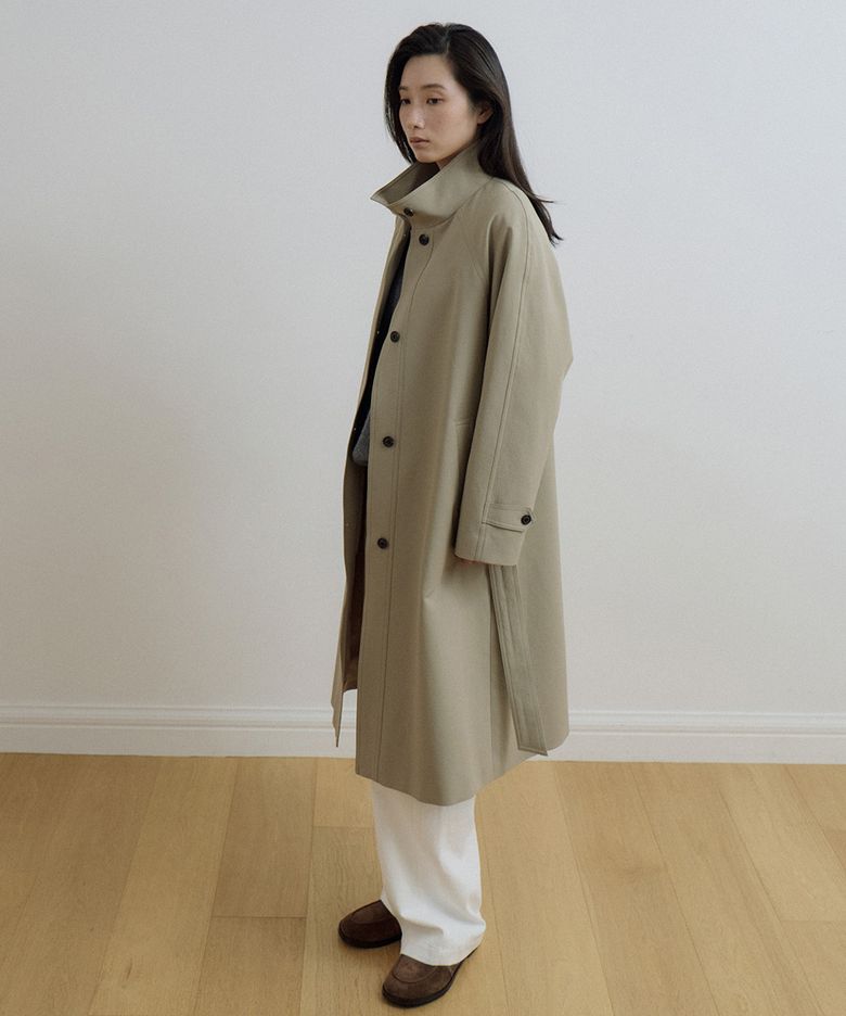 high neck trench coat-beige