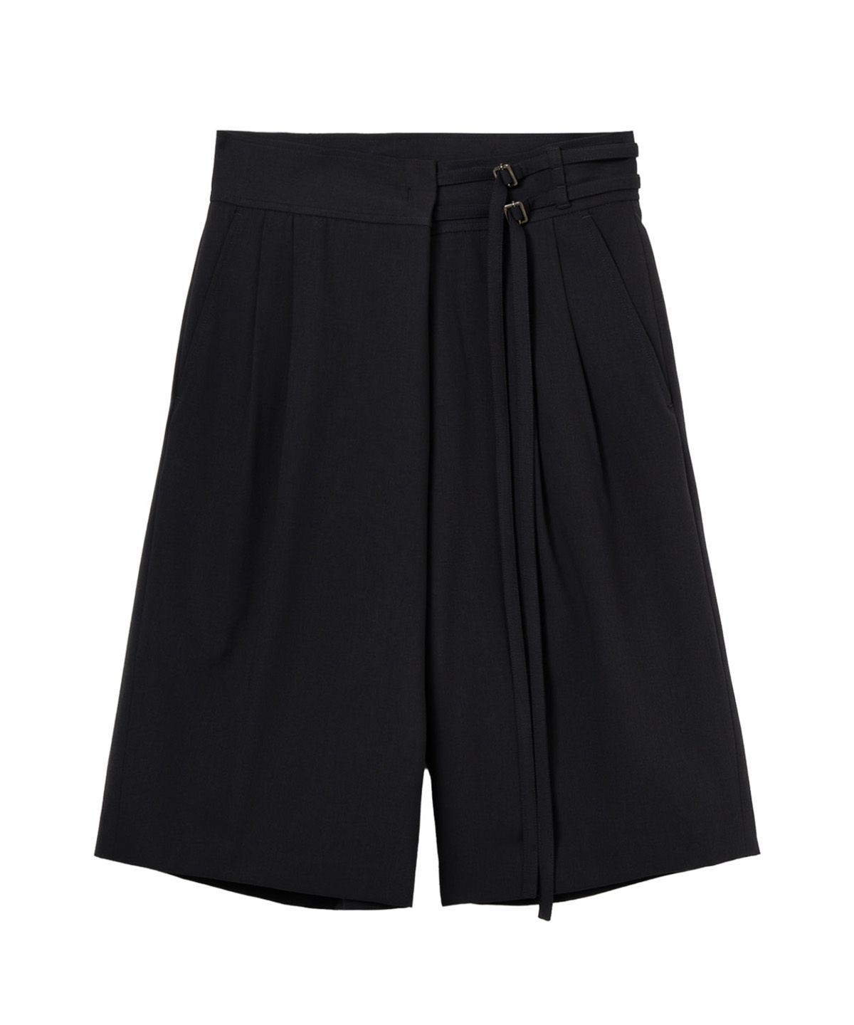다이닛(DEINET) BELTED WRAP BERMUDA PANTS IN BLACK