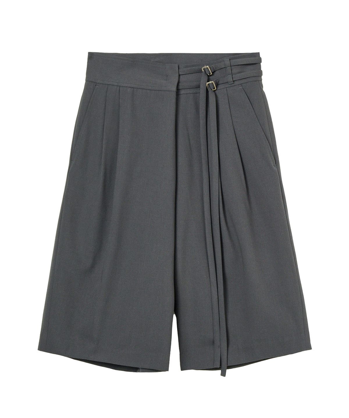 다이닛(DEINET) BELTED WRAP BERMUDA PANTS IN GREY