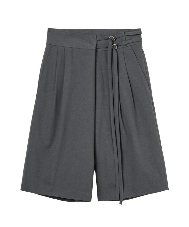 BELTED WRAP BERMUDA PANTS IN GREY