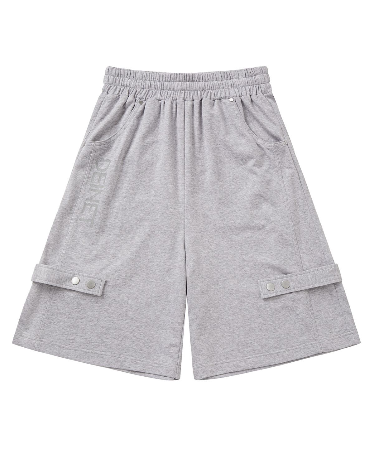 다이닛(DEINET) METAL DETAIL BERMUDA PANTS IN MELANGE GREY