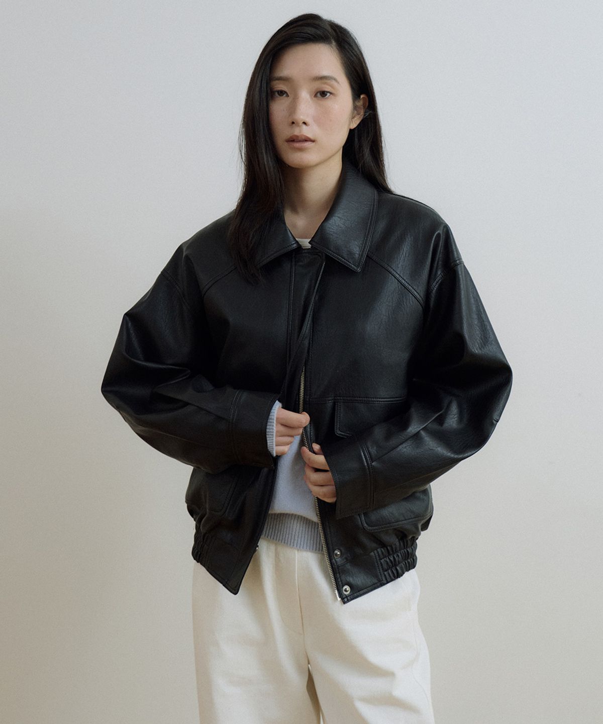 링서울(LINGSEOUL) out pocket leather blouson-black