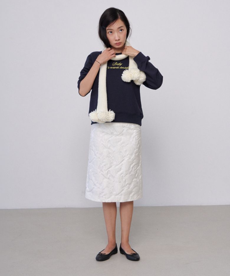 MJ Floral Jacquard Midi Skirt / WHITE