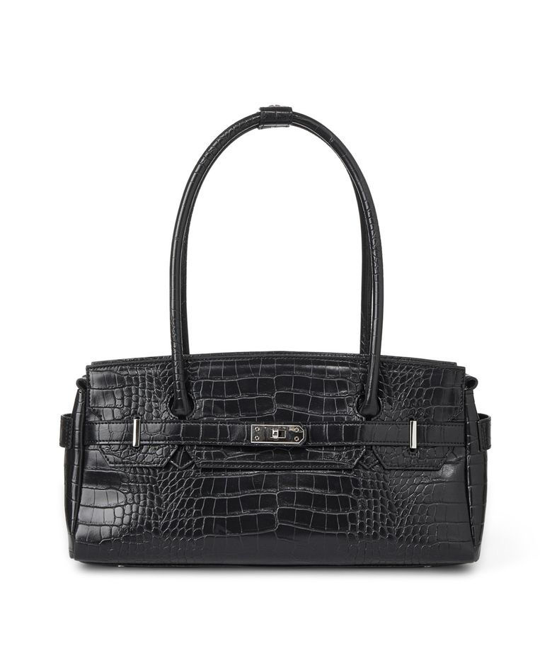 CROCODILE PATTERN TWO-WAY BAG IN BLACK