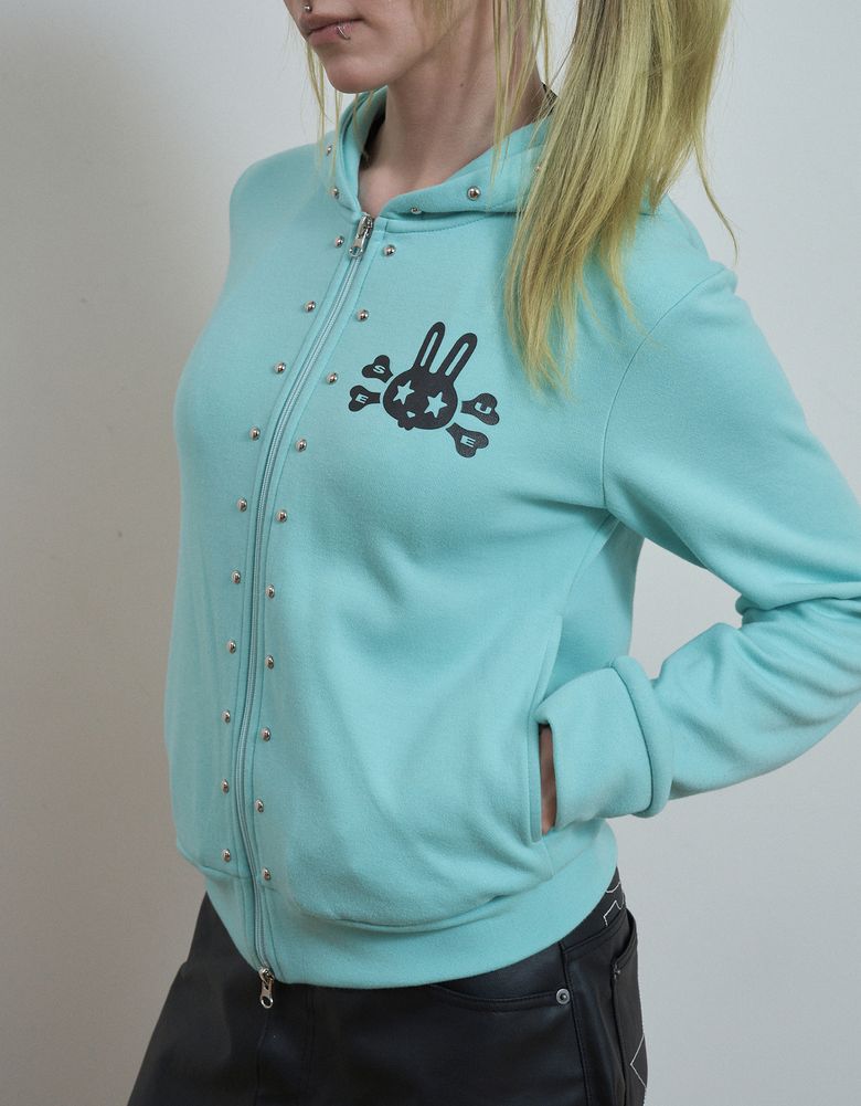 SKULL RABBIT SLIM HOODIE ZIP-UP / MINT