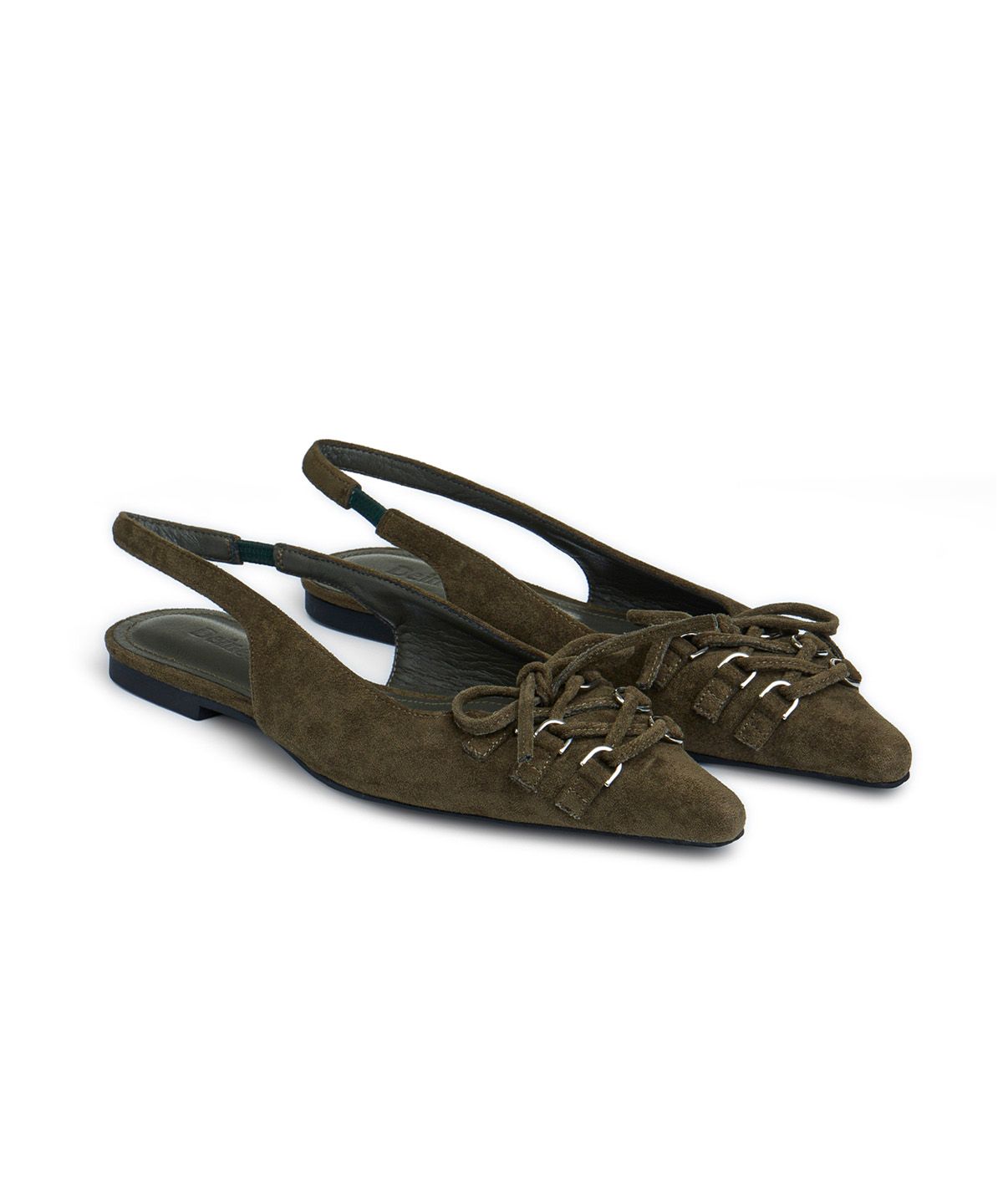 다이닛(DEINET) FAUX SUEDE BUCKLE SLINGBACKS IN KHAKI