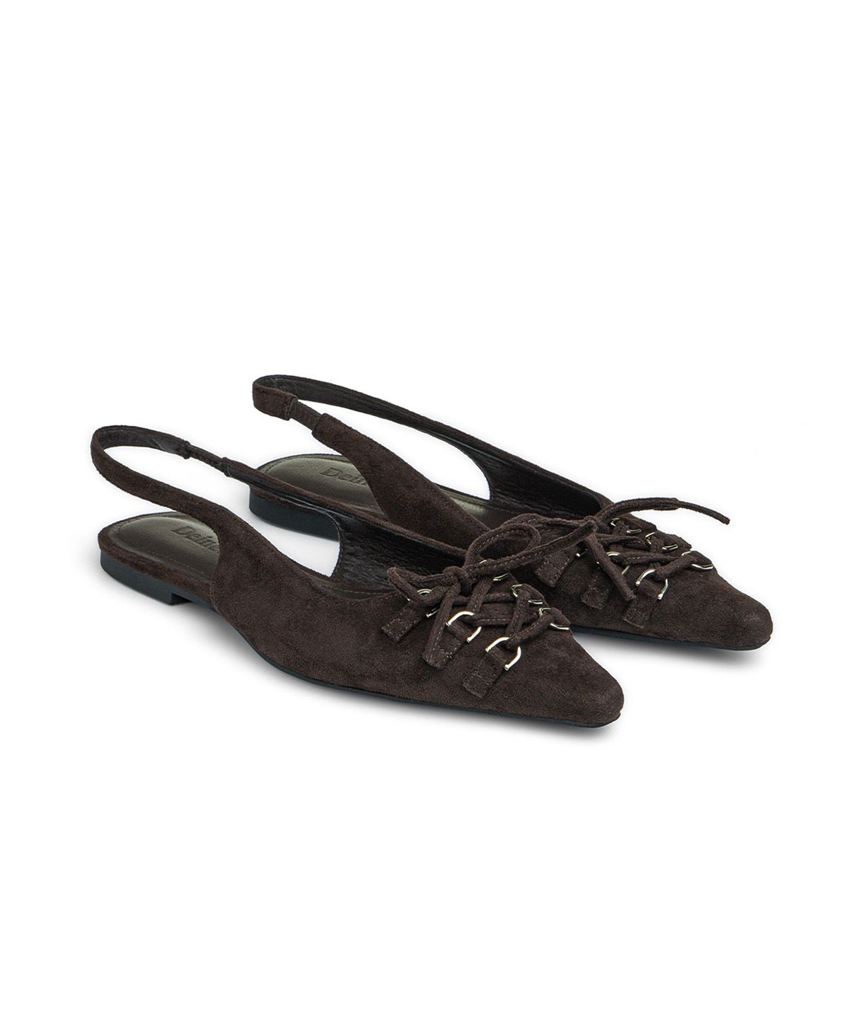 다이닛(DEINET) FAUX SUEDE BUCKLE SLINGBACKS IN BROWN