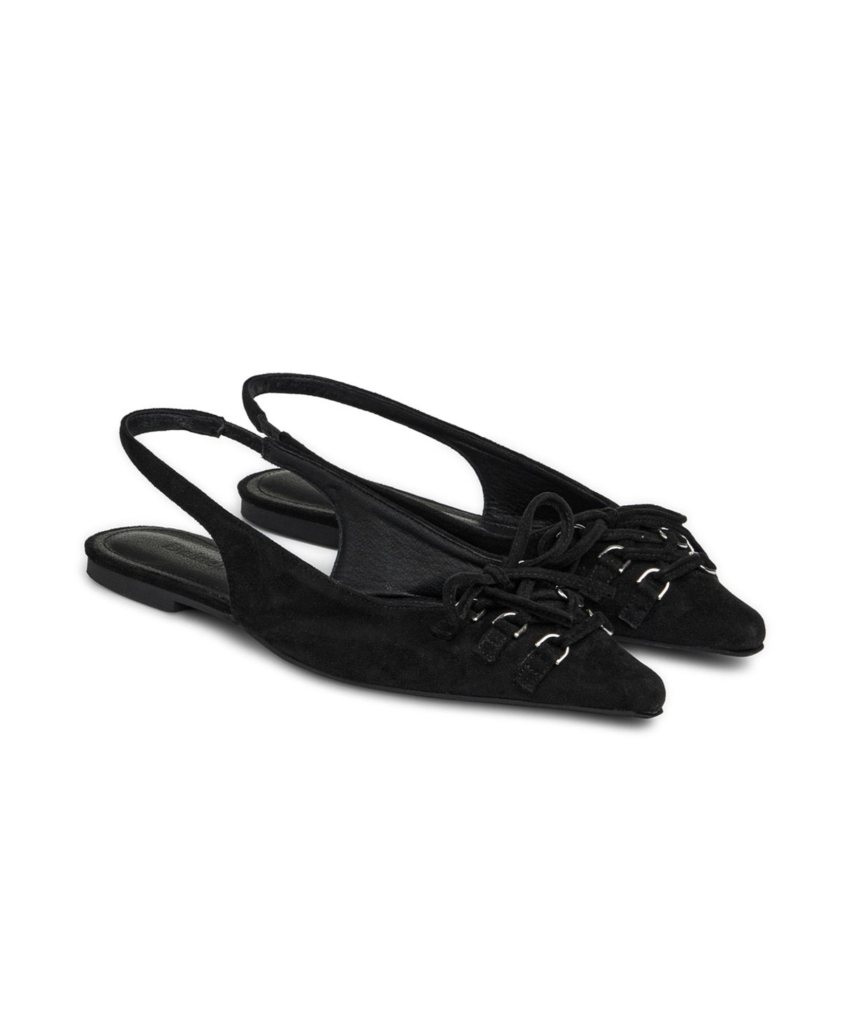 다이닛(DEINET) FAUX SUEDE BUCKLE SLINGBACKS IN BLACK