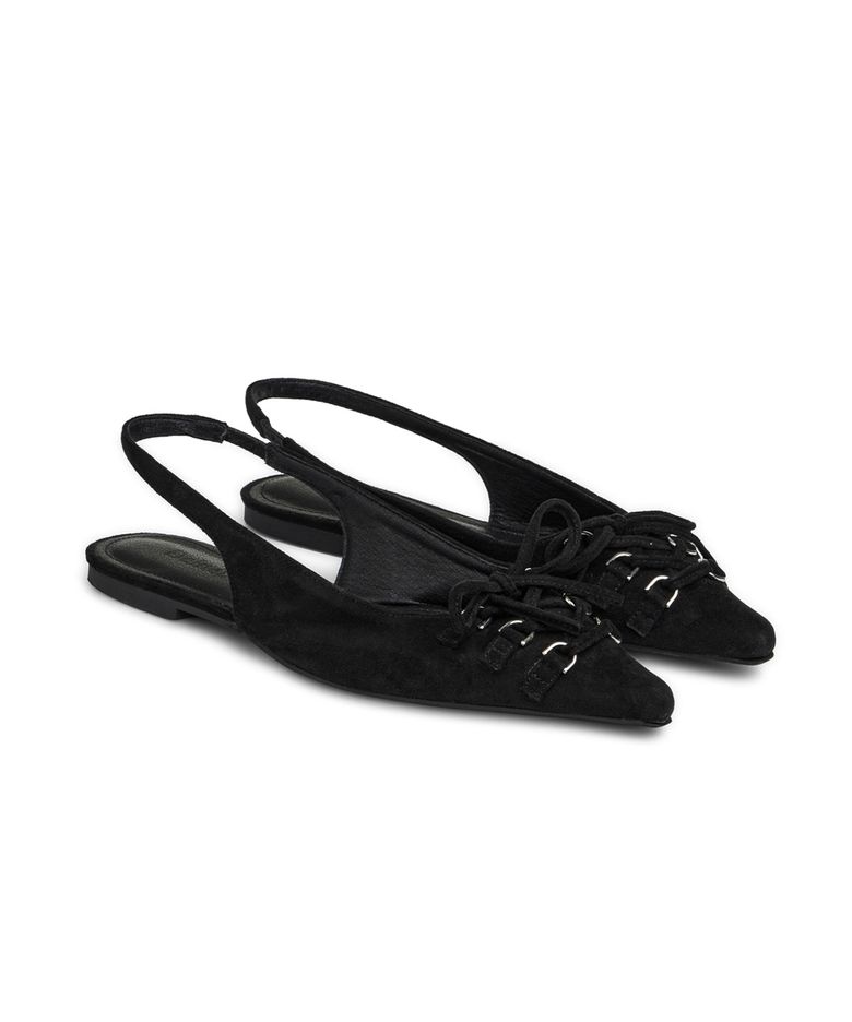 FAUX SUEDE BUCKLE SLINGBACKS IN BLACK
