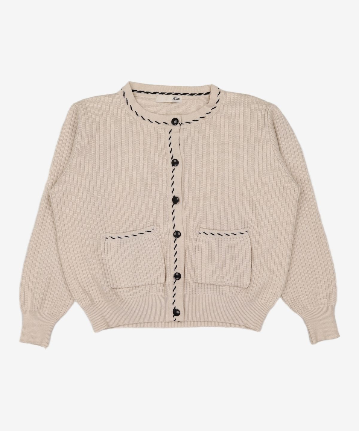 미쏘(MIXXO) 소매벌룬 스티치 배색 가디건 MIWCKAT83T M
