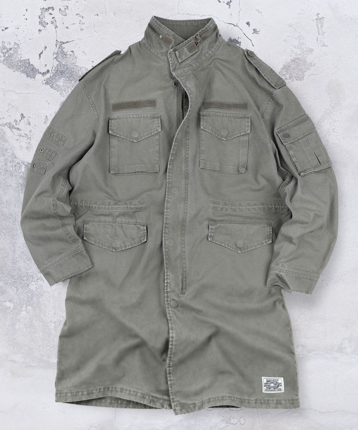 엑스톤즈(XTONZ) XJ143 밀리터리 빈티지 워싱 롱 M-65 필드 자켓 (KHAKI)