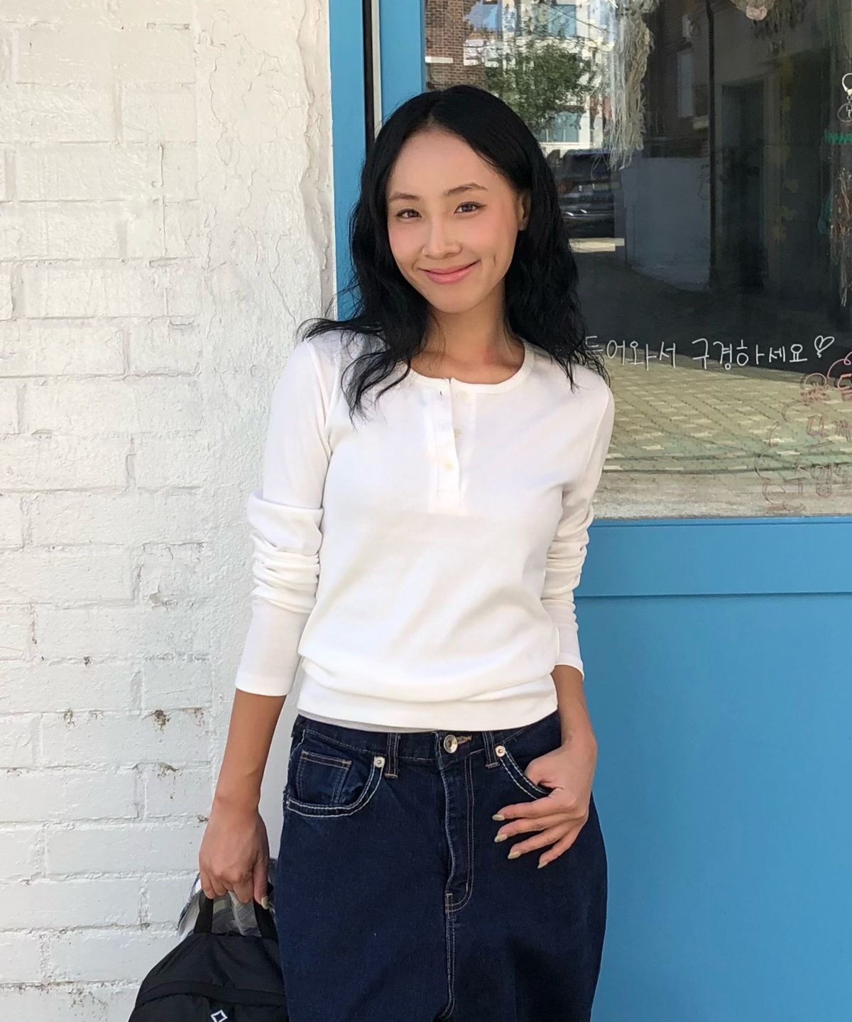 에이에이유(AAU) 헨리넥 골지 슬림 티셔츠_아이보리