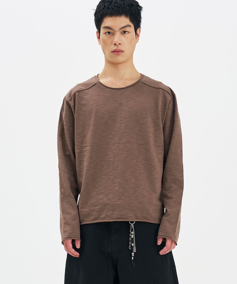로우컷 슬럽 워시드 롱 슬리브 빈티지브라운
