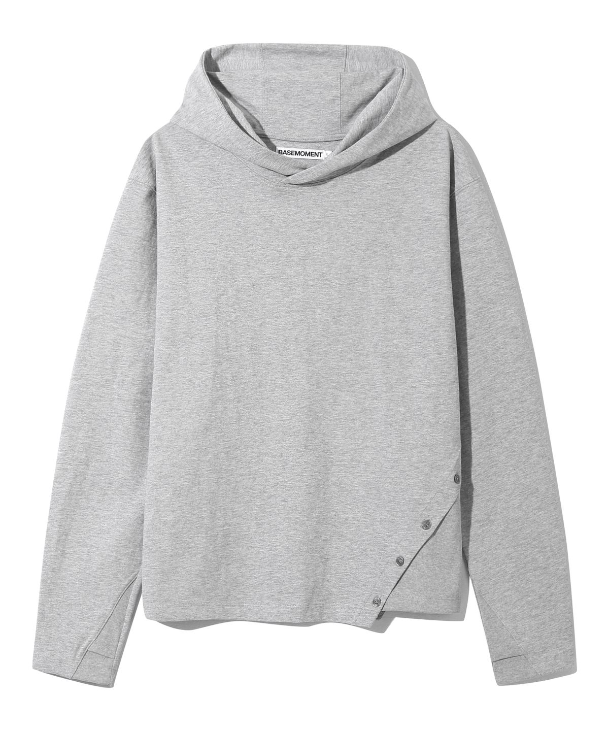 베이스모먼트(BASEMOMENT) 슬릿 버튼 후드 롱 슬리브 멜란지 그레이