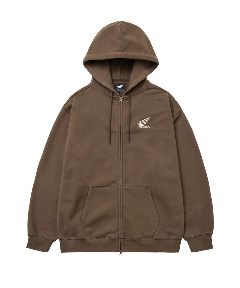 Motorcycle Club Wing Hoodie Zip-Up Brown