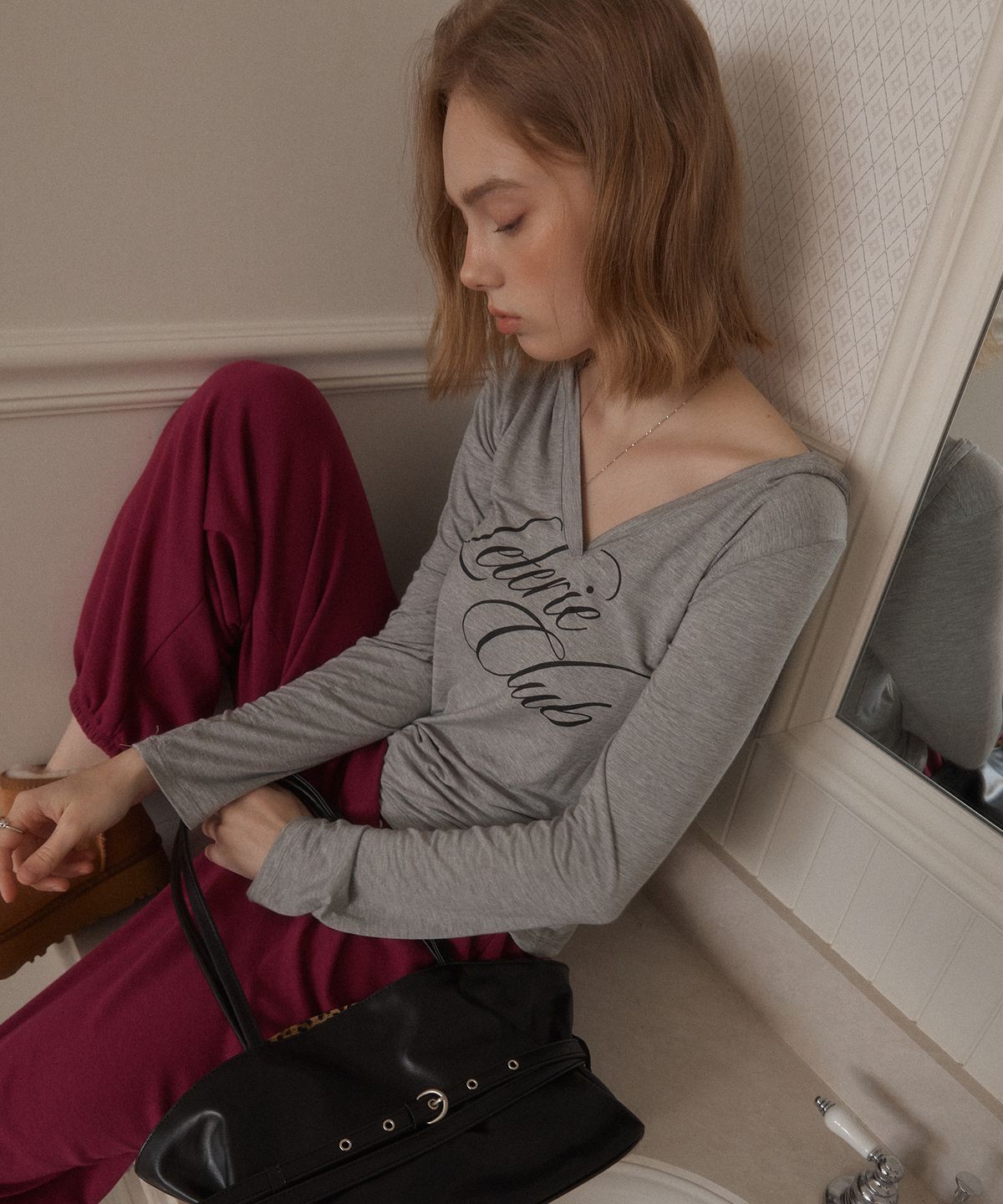 레터리(LETERIE) CLUB V-NECK HOODIE_GREY