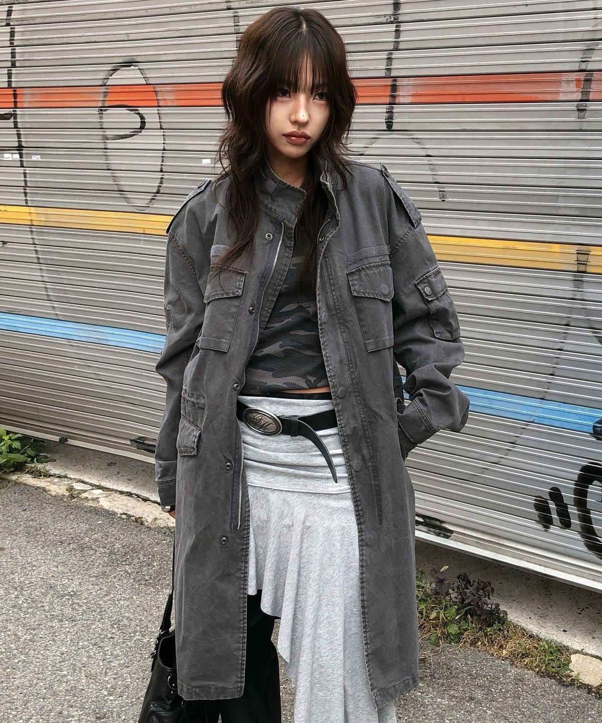 엑스톤즈(XTONZ) XJ143 밀리터리 빈티지 워싱 롱 M-65 필드 자켓 (CHARCOAL)