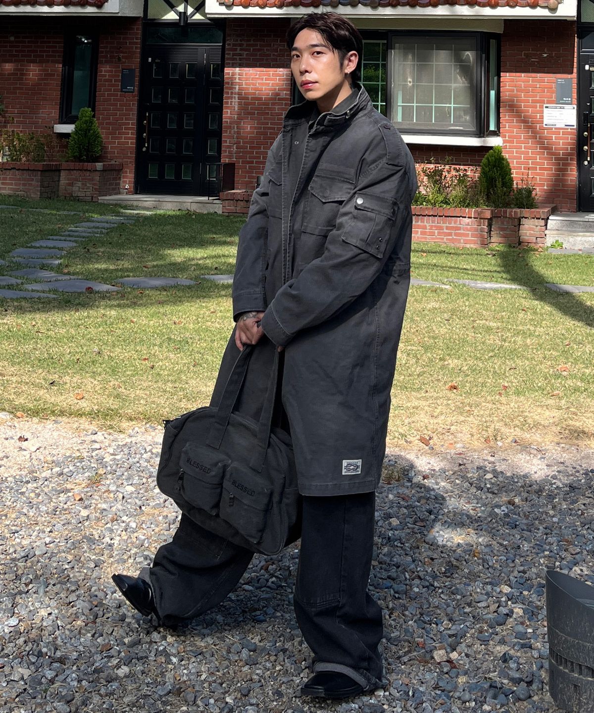 엑스톤즈(XTONZ) XJ143 밀리터리 빈티지 워싱 롱 M-65 필드 자켓 (CHARCOAL)