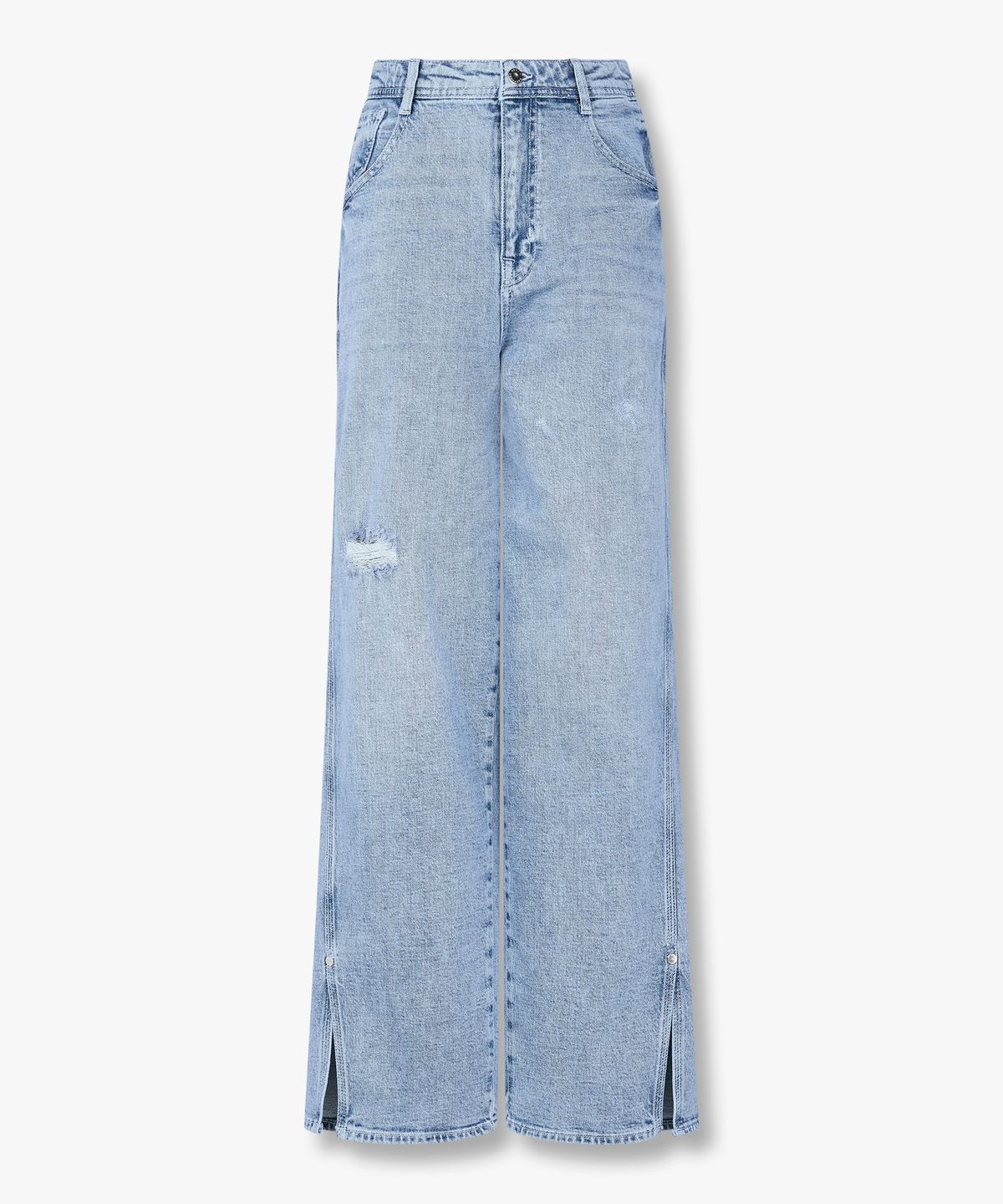 아르마니 익스체인지(ARMANI EXCHANGE) 여성 사이드 슬릿 와이드 레그 진 _라이트 블루_A425140510