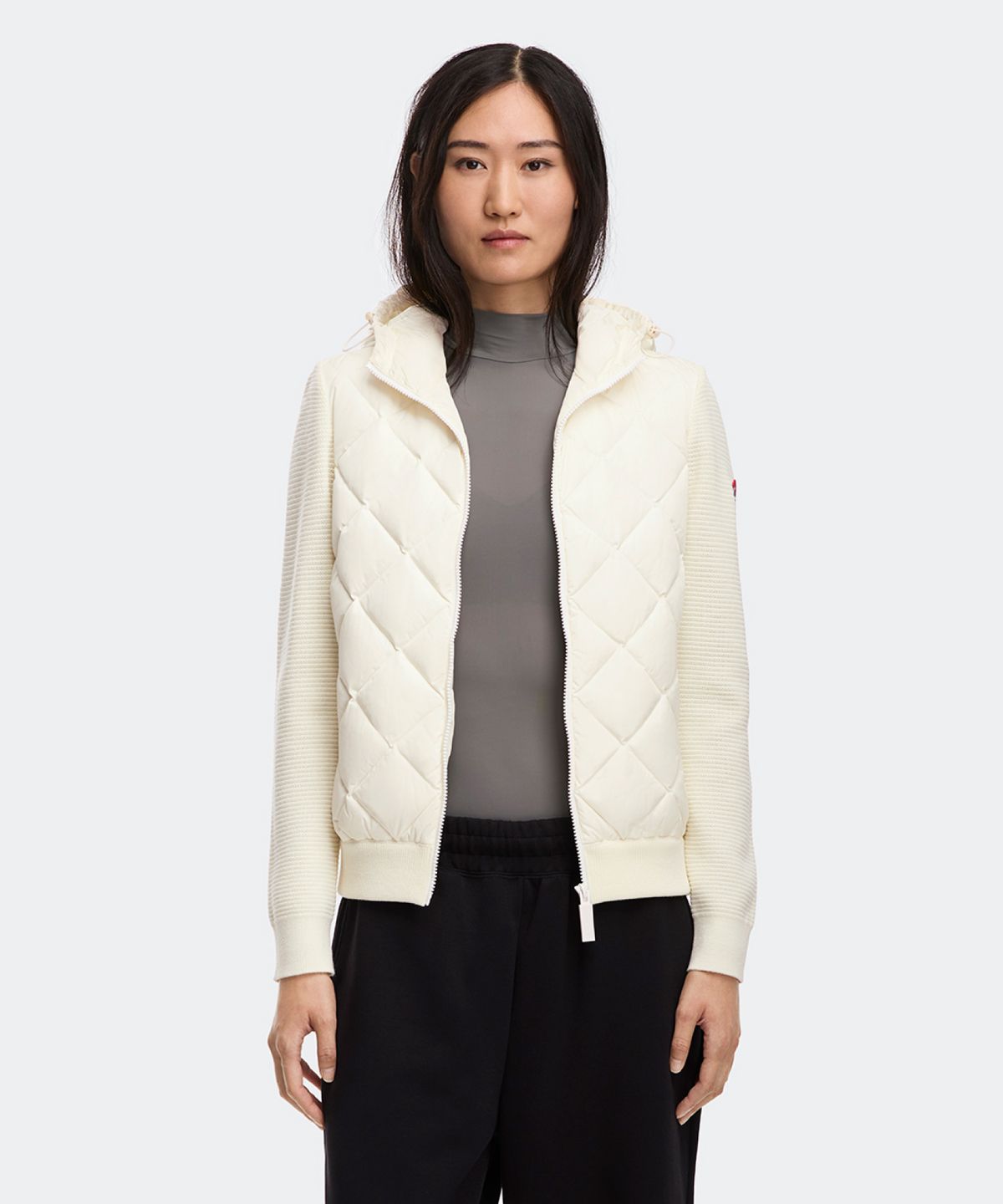 캐나다구스(CANADAGOOSE) 여성 하이브릿지 퀼티드 니트 후디(Off White)_Q266AWJC02OWB