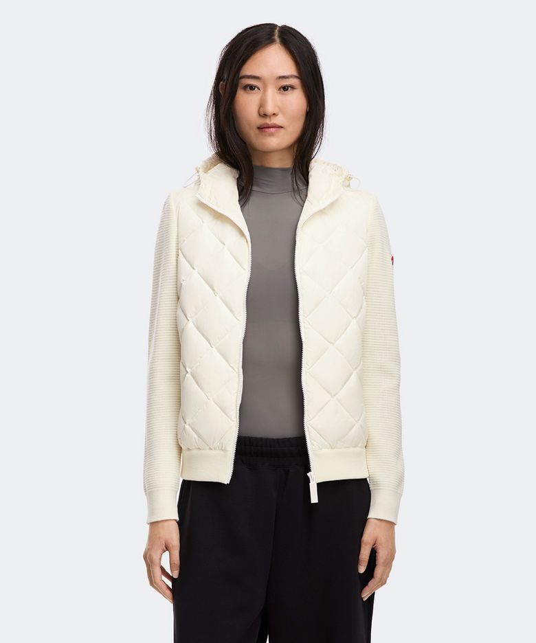 여성 하이브릿지 퀼티드 니트 후디(Off White)_Q266AWJC02OWB